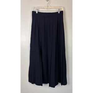 Talbots Vintage Navy Blue 100% Wool Pleated Maxi Skirt 10 Classic USA Academia